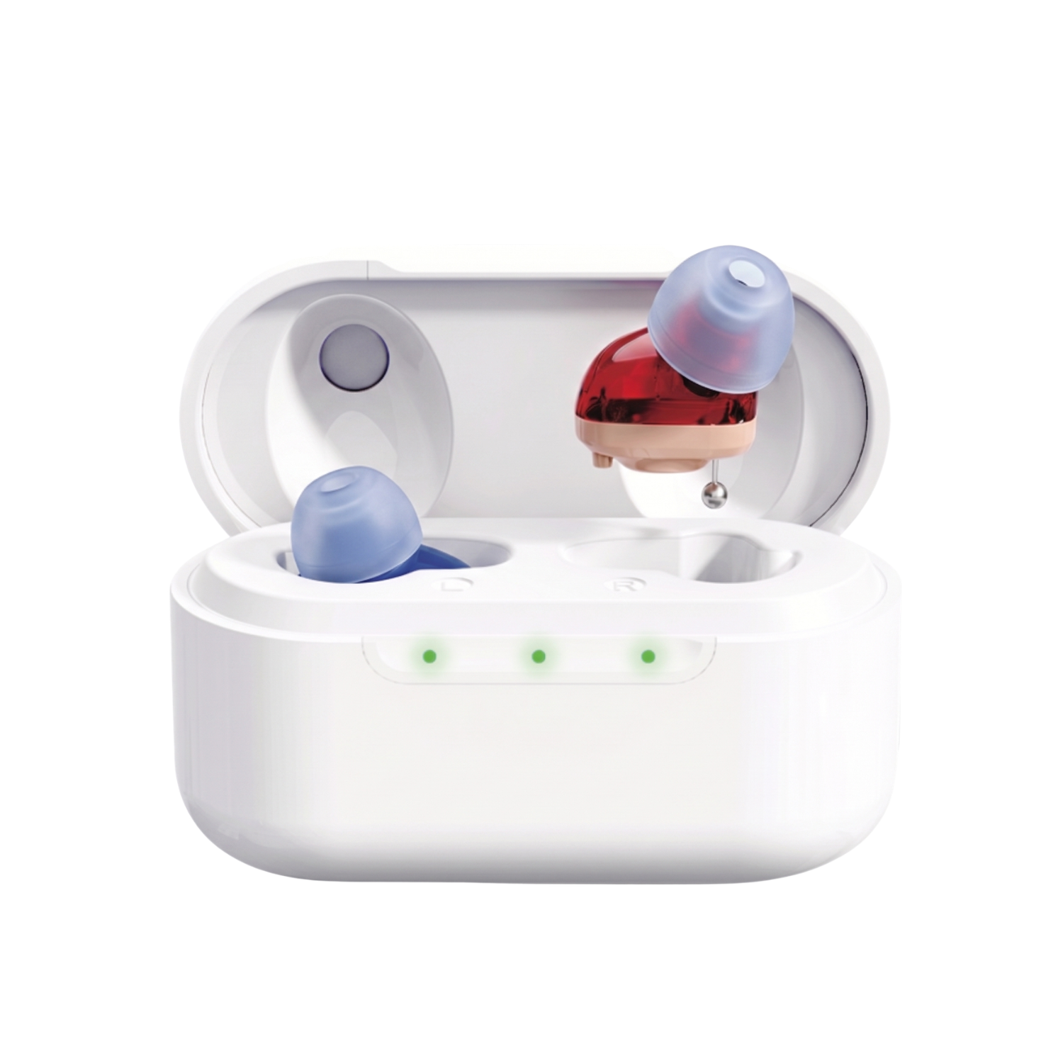 Oricle Pro hearing aids in charging case