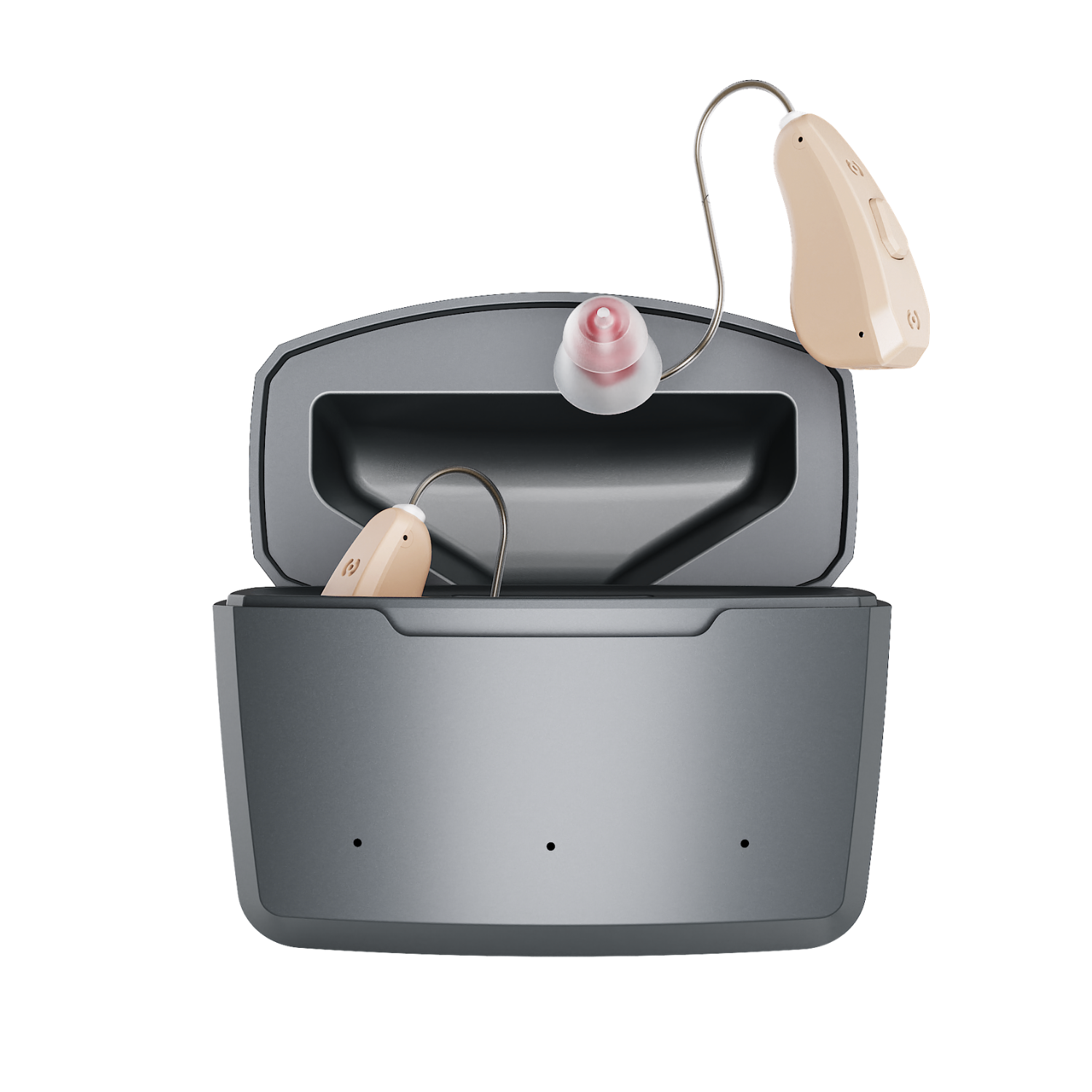 Oricle TrueFit RIC hearing aids in charging case